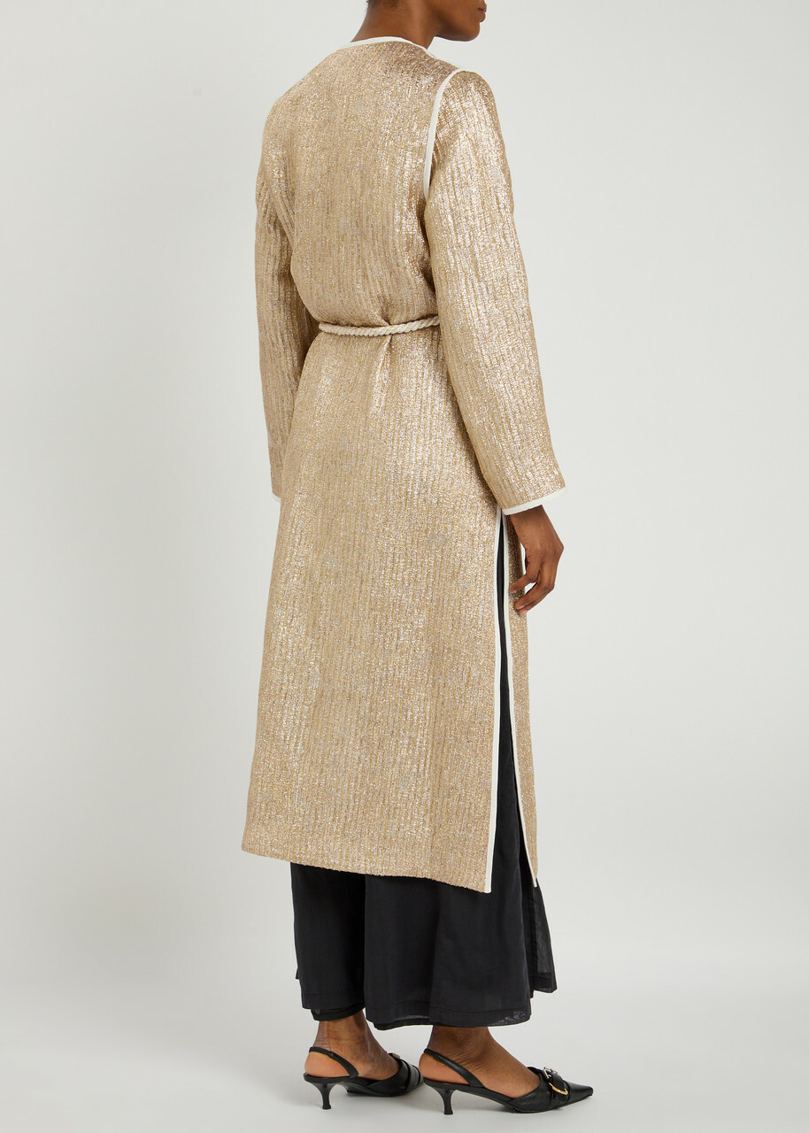 Forte_forte Chic Belted Lurex Coat Gold