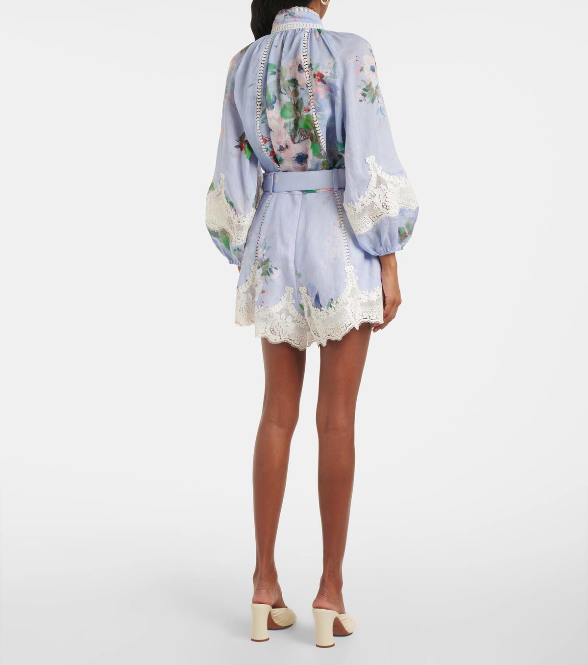 【Zimmermann】Everley belted floral linen and lace shorts Zimmermann Everley belted floral linen and lace shorts
