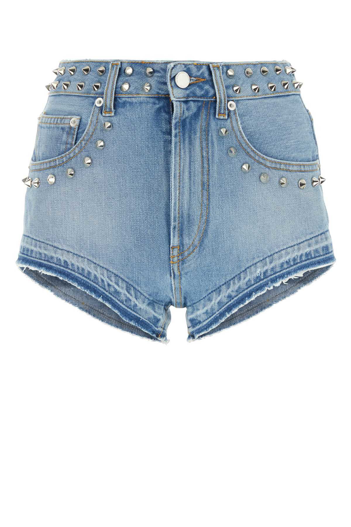 【Alessandra Rich】 Embellished mid-riseデニムショート Embellished mid-rise denim shorts in blue - Alessandra Rich