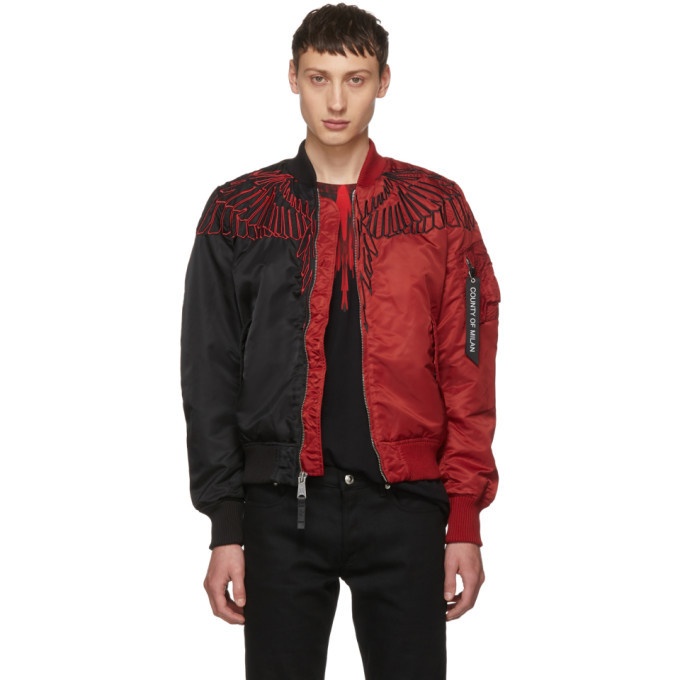 Marcelo Burlon County of Milan Black and Red Wings MA-1 Bomber