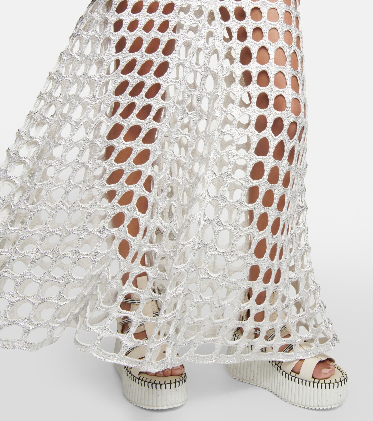 【Chloe】 Crochet-trimmedカットアウトウール maxiドレス Crochet-trimmed cutout wool maxi dress in brown - Chloe