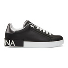 Dolce and Gabbana Black and Silver Portofino Logo Sneakers