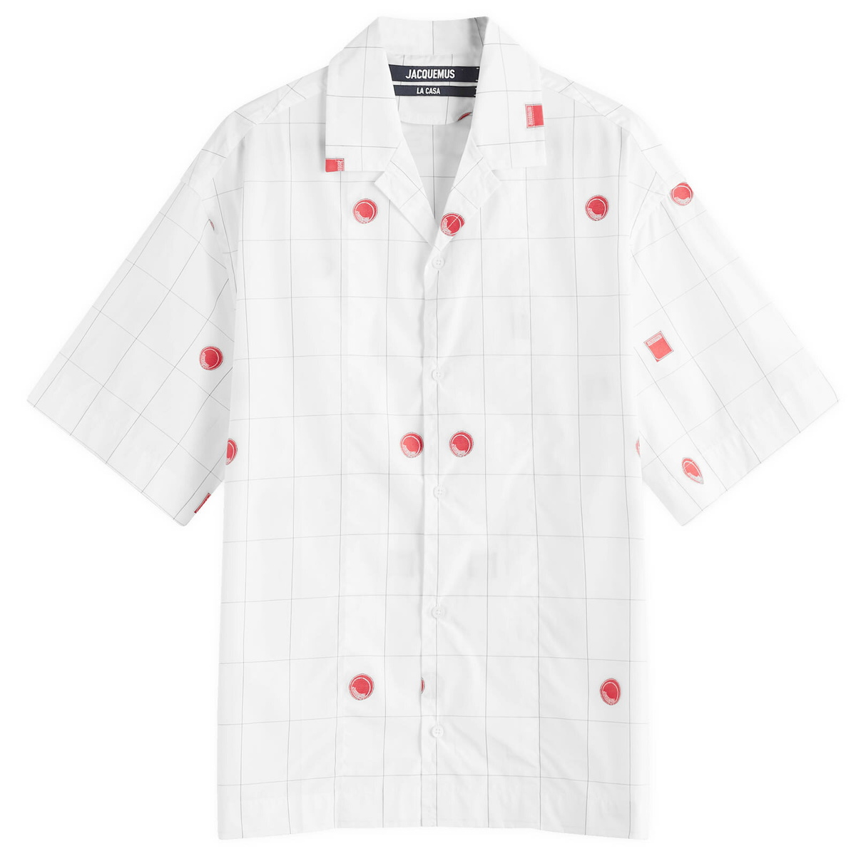 Jacquemus Men's Jean Vacation Shirt in Red/White Jacquard Check