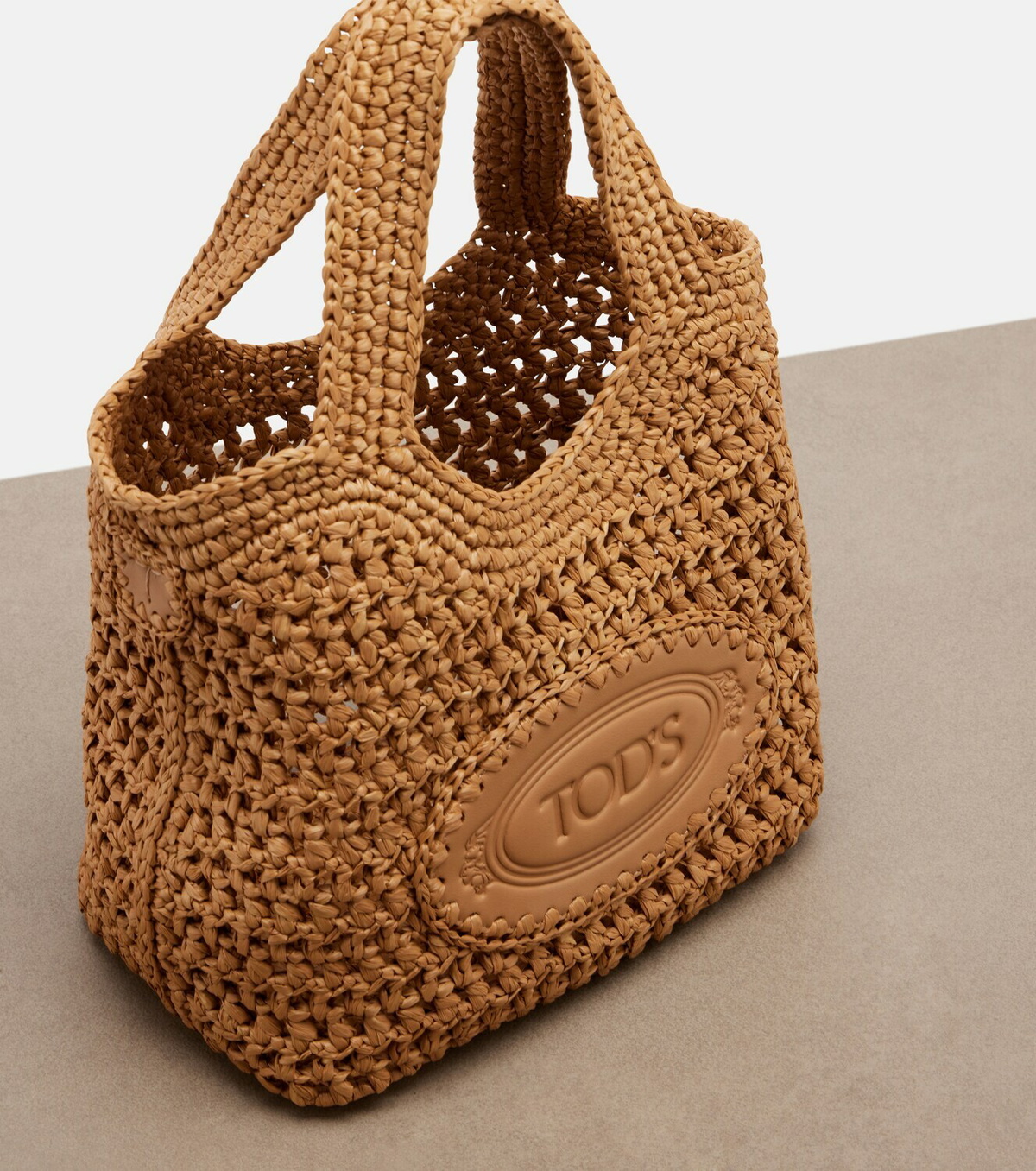 Tod's Logo leather-trimmed raffia tote bag