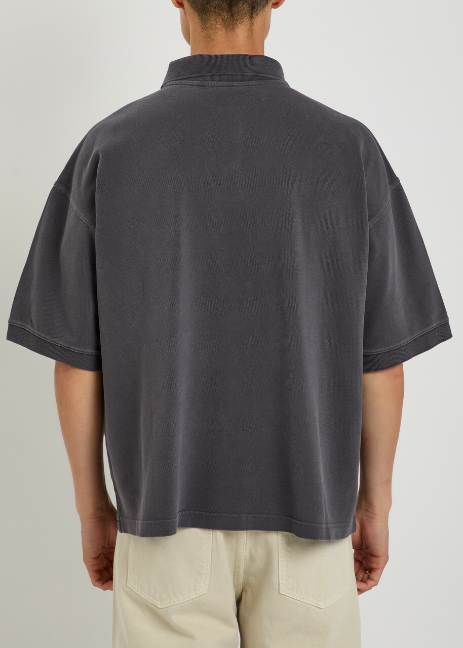 Agolde Curren Piqué Cotton Polo Shirt Charcoal