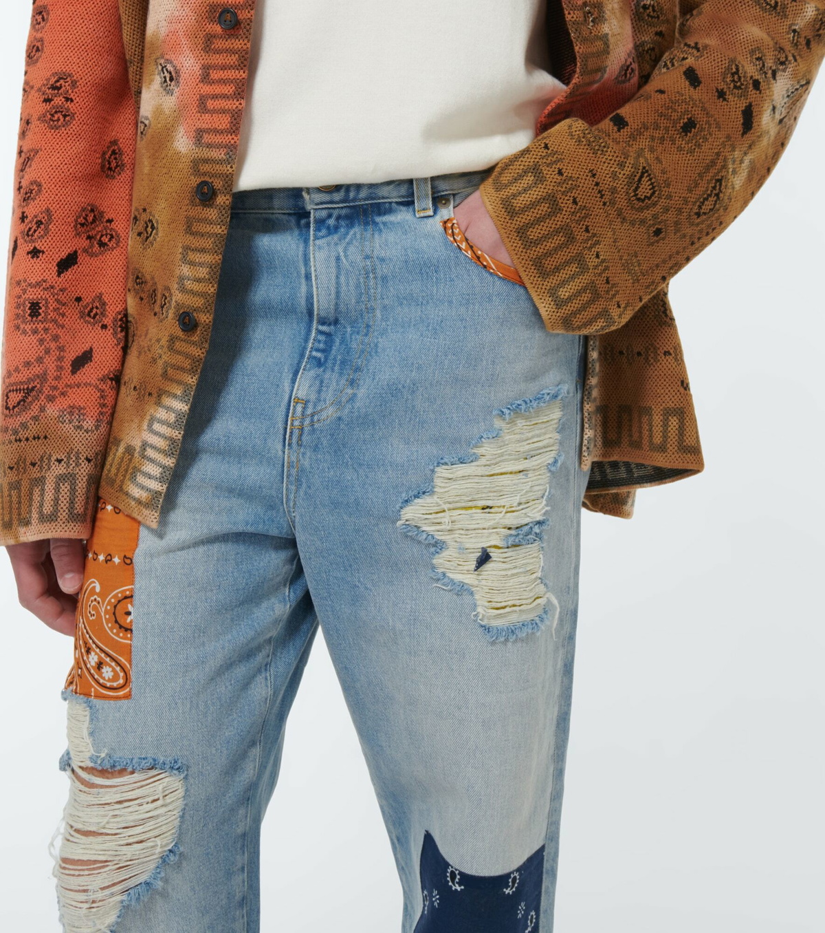 デニム・ジーパン ALANUI Woman Jeans Yellow Cream LWYB003R24DEN002 0360 Alanui - Patchwork wide-leg jeans Alanui