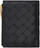 Bottega Veneta Black Small Intrecciato Bi-Fold Zip Wallet