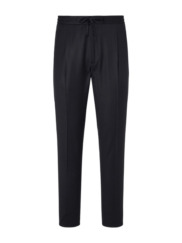 Photo: Lardini - Straight-Leg Wool and Cashmere-Blend Flannel Trousers - Black
