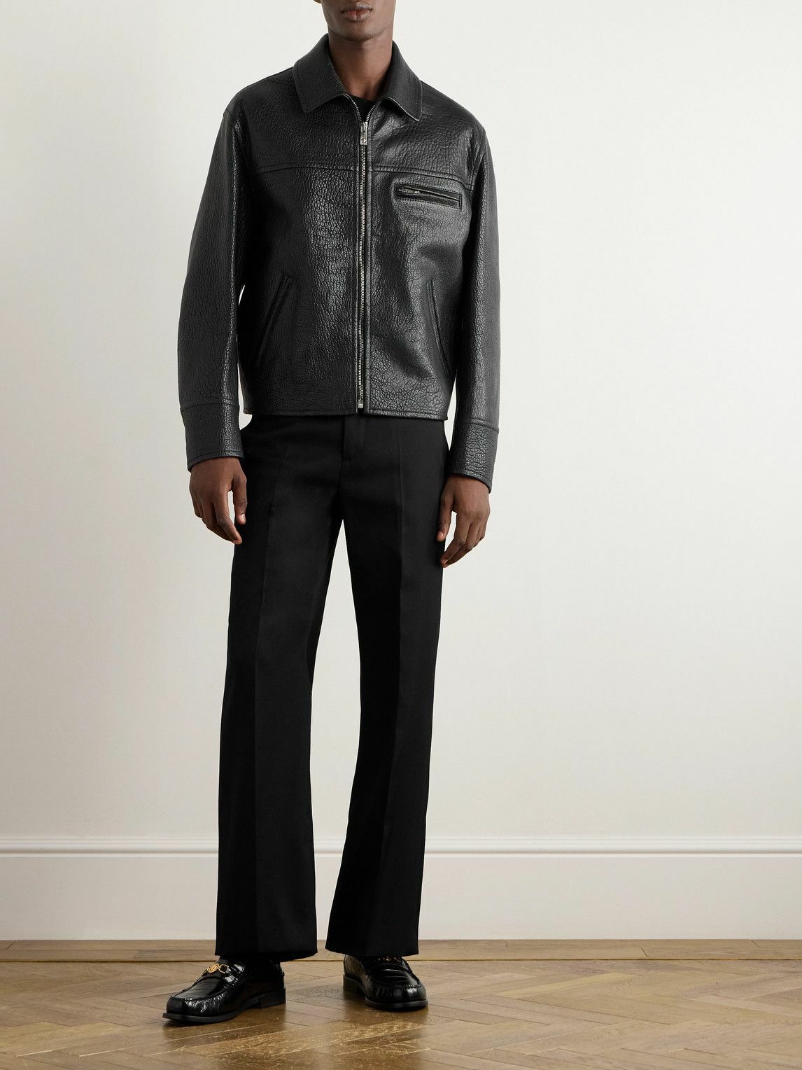 Versace - Slim-Fit Full-Grain Leather Blouson Jacket - Black
