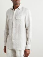 Brunello Cucinelli - Embroidered Striped Linen Shirt - Neutrals
