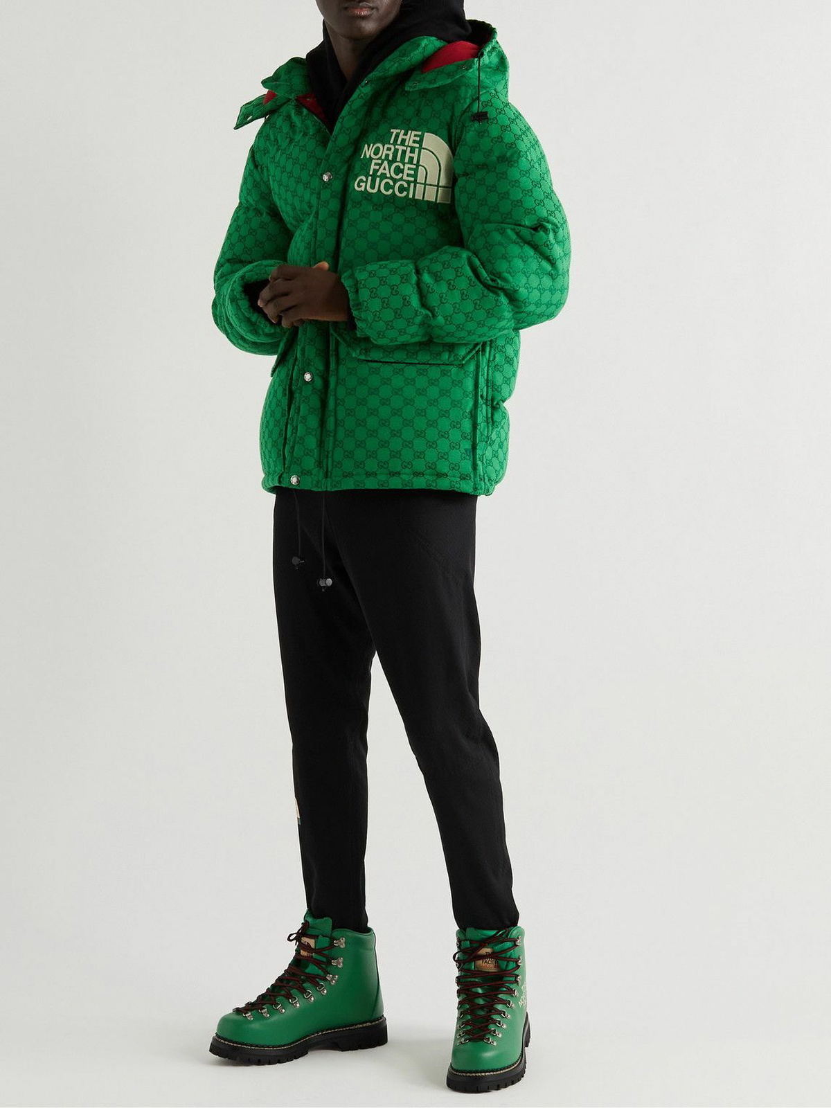 GUCCI - The North Face Logo-Print Leather Boots - Green Gucci