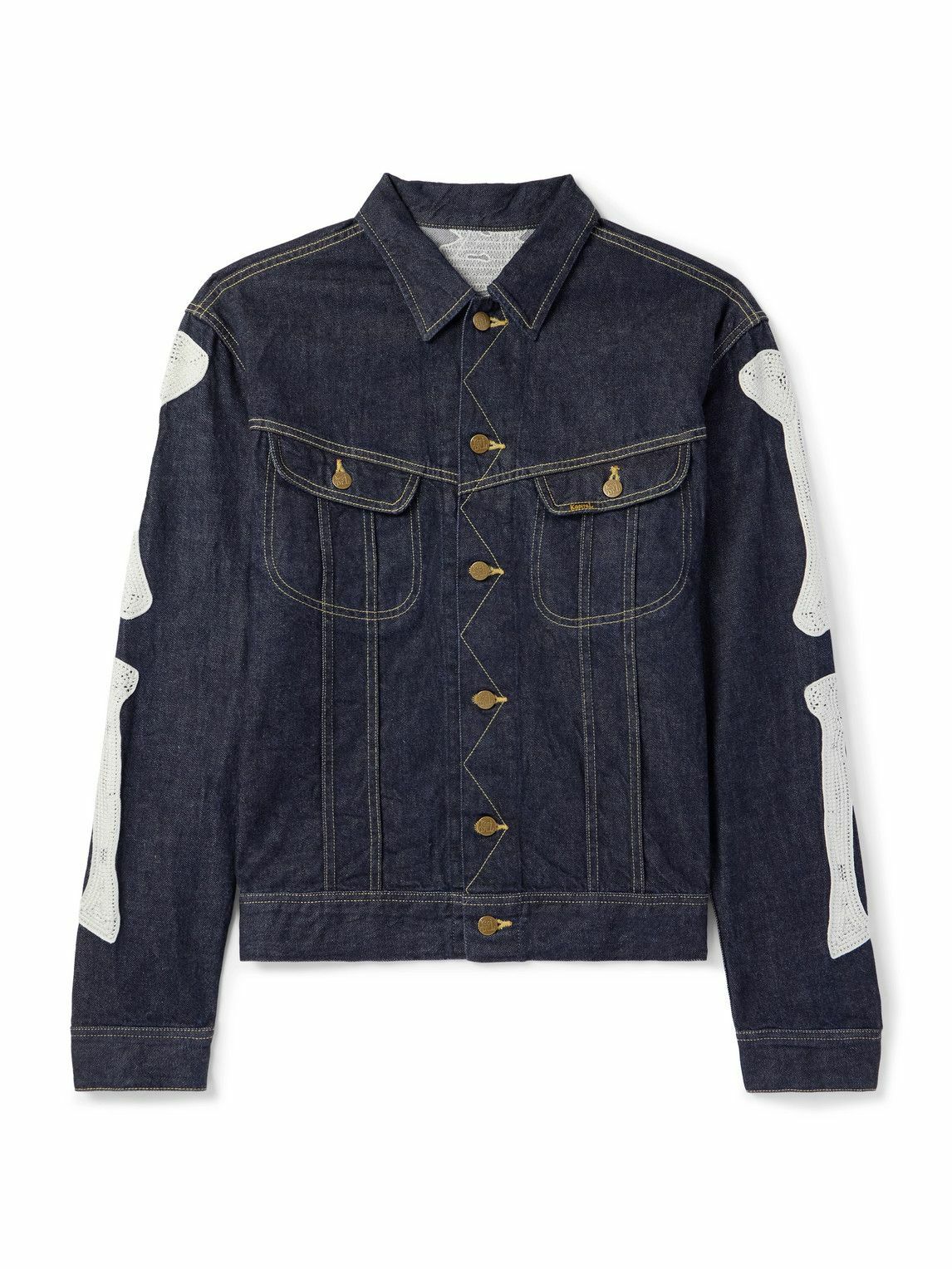 KAPITAL - Crochet-Trimmed Denim Jacket - Blue KAPITAL