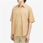 Auralee Men's Washed Finx Short Sleeve Shirt in Light Brown