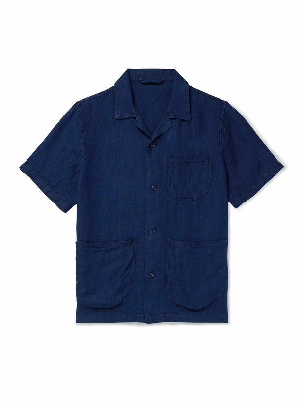 Photo: Drake's - Camp-Collar Linen Shirt - Blue