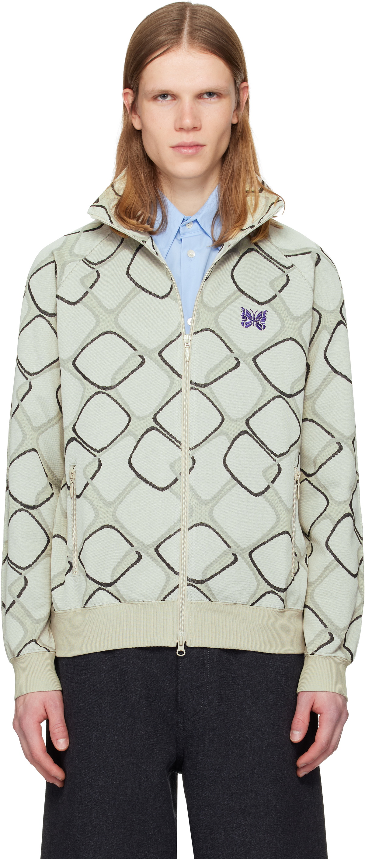 Needles track pants jacket taupe セットアップ NEEDLES Track Jacket M & Pants S Setup Taupe Pink x Purple lines