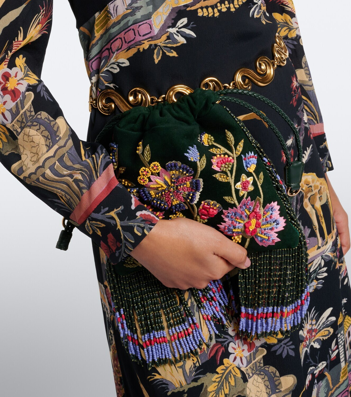 Etro Kalispera Small beaded suede shoulder bag