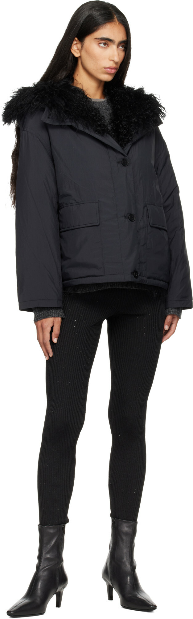 Yves Salomon Black Short Down Jacket