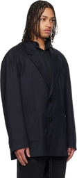 WOOYOUNGMI Navy Wool Stripe Wide Blazer