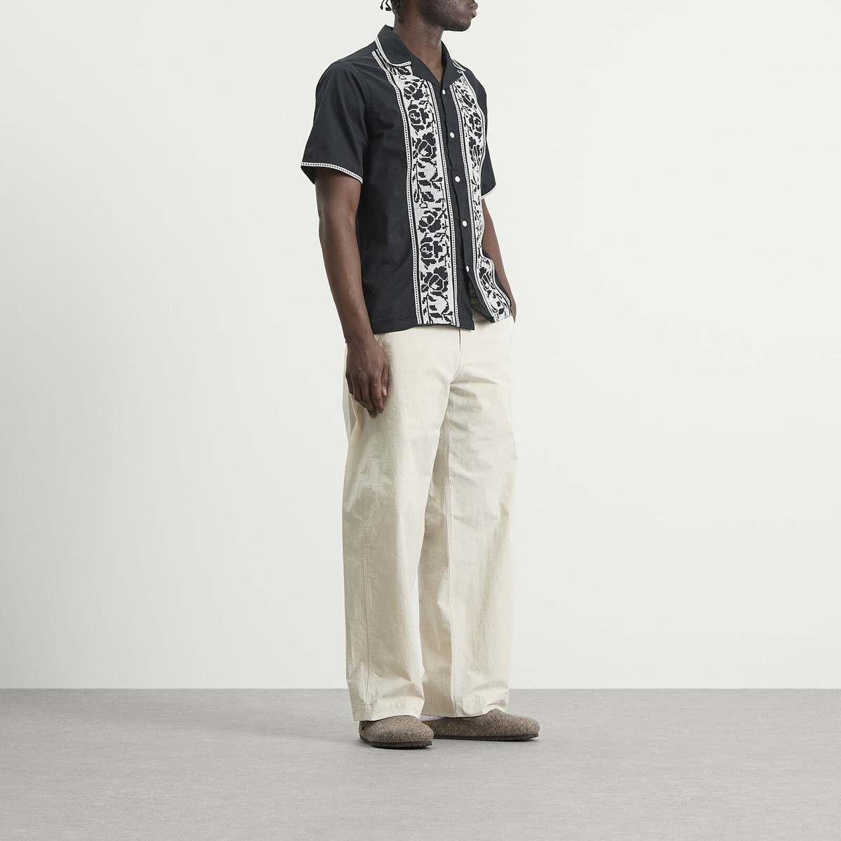 Portuguese Flannel Men's Cross Stitch Vacation Shirt in Black