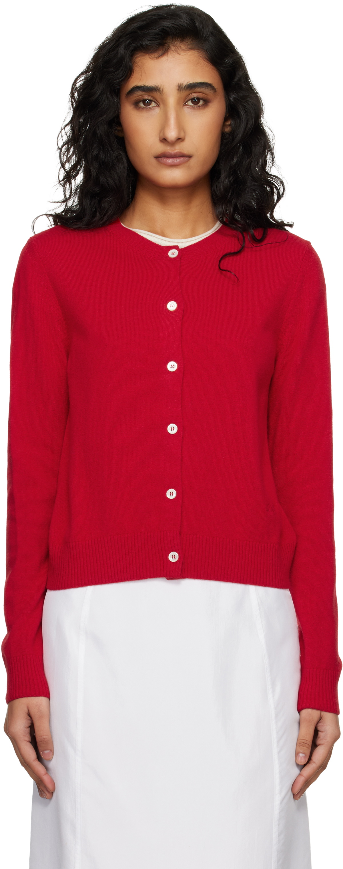 Dunst Red Essential Crewneck Knit Cardigan