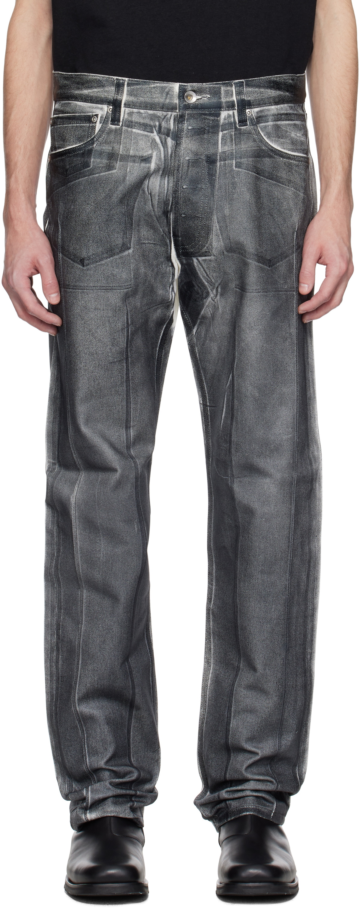 Karmuel Young Black Overprinted Foil Cuboid Jeans