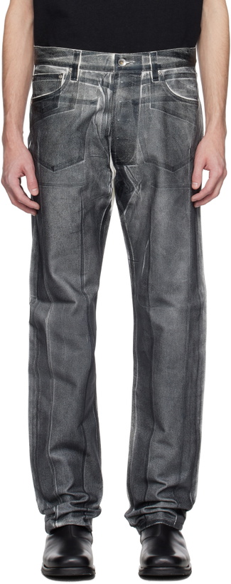 Photo: Karmuel Young Black Overprinted Foil Cuboid Jeans