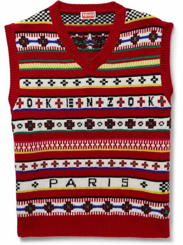 Photo: KENZO - Wool and Cotton-Blend Jacquard Sweater Vest - Red