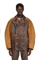 Diesel Cocoon peacoat in crackle leather - Leather jackets Mens in Brown