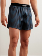 TOM FORD - Velvet-Trimmed Printed Stretch-Silk Satin Boxer Shorts - Blue