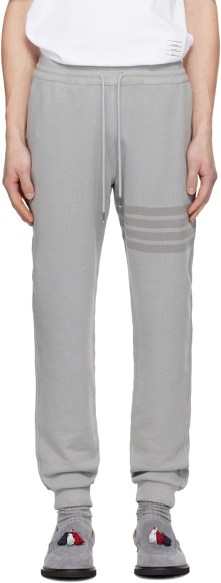 Photo: Thom Browne Gray Overdyed Solid Loopback 4 Bar Sweatpants