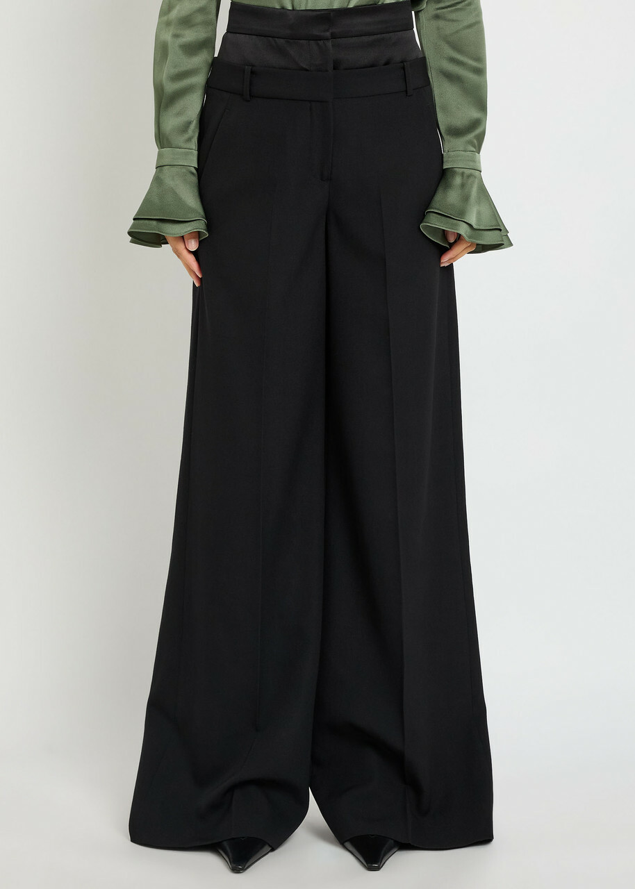 Erdem Layered Wide-leg Silk-blend and Wool Trousers Black