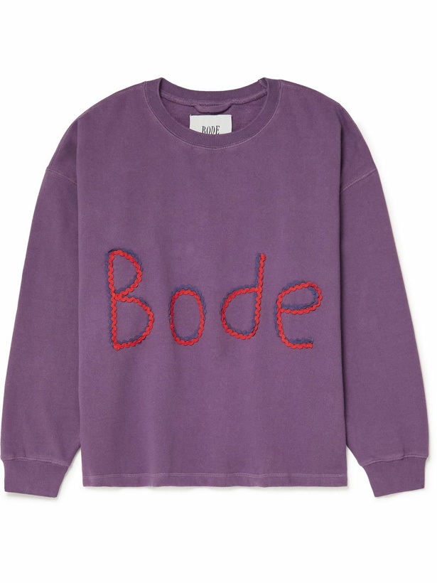 Photo: BODE - Ric Rac-Trimmed Cotton-Jersey Sweatshirt - Purple