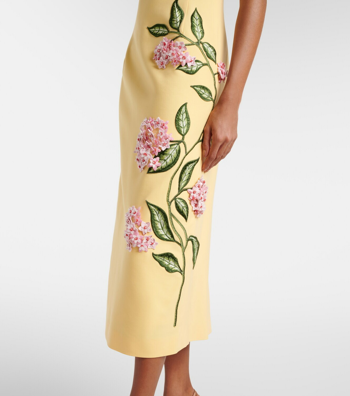 Oscar de la Renta Floral-appliqué wool-blend midi dress