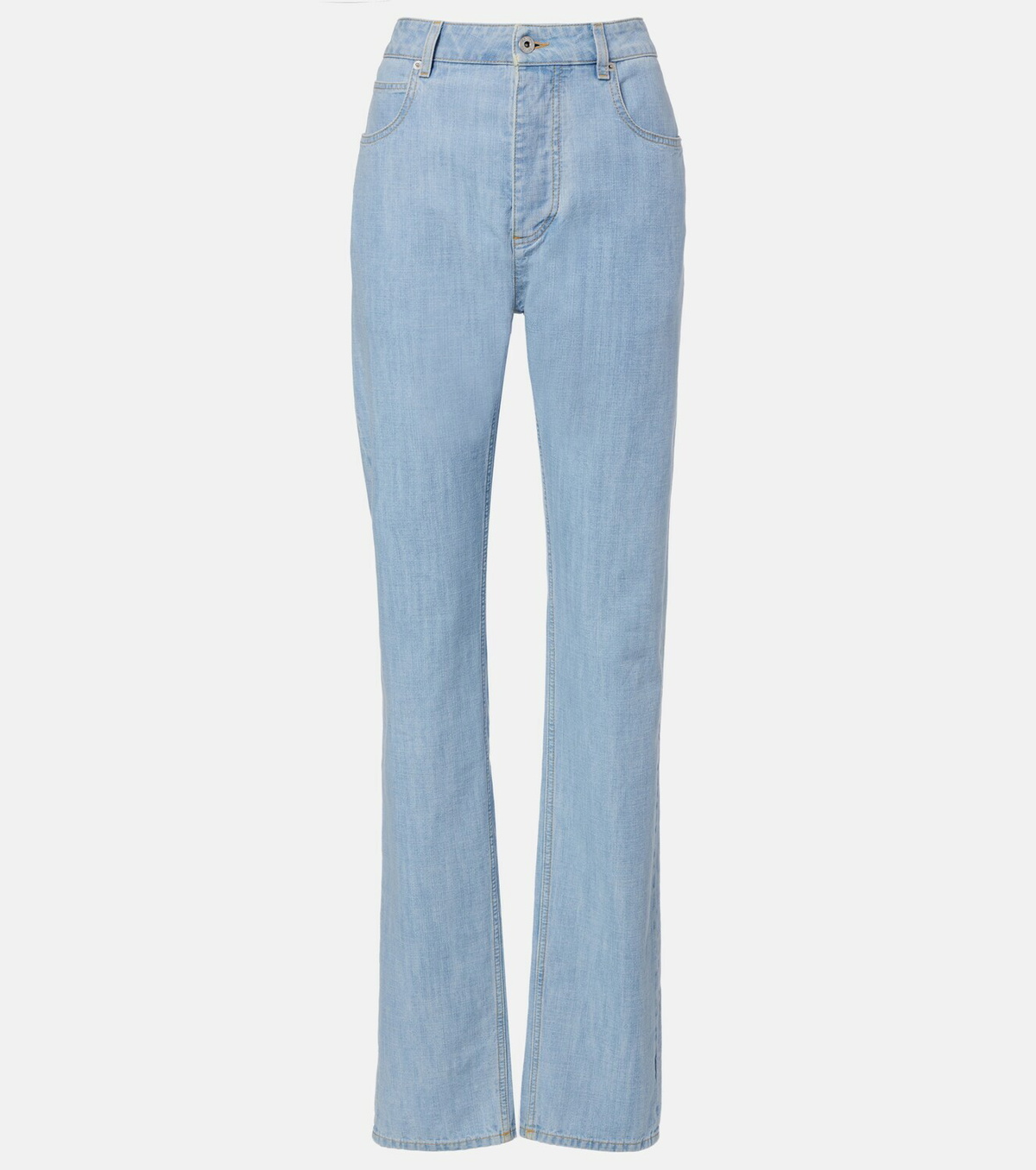 Bottega Veneta Intrecciato leather-trimmed straight jeans
