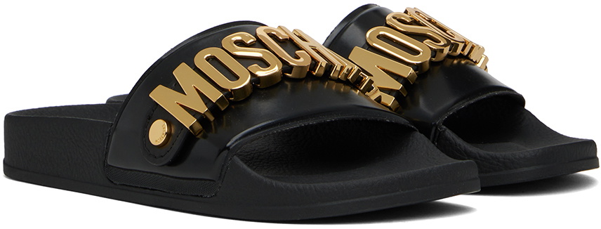 Moschino Black Lettering Logo Pool Slides
