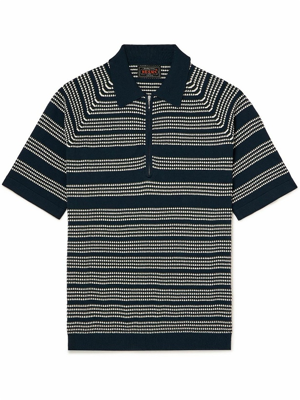 Photo: Beams Plus - Striped Cotton-Jacquard Half-Zip Polo Shirt - Blue