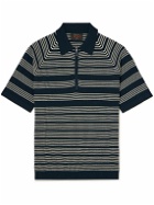 Beams Plus - Striped Cotton-Jacquard Half-Zip Polo Shirt - Blue