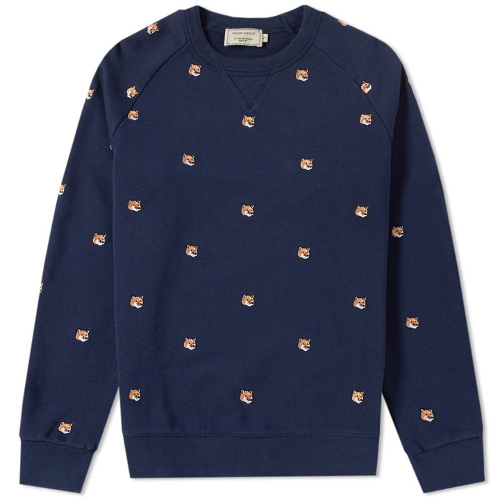 Photo: Maison Kitsun&eacute; All-Over Fox Head Embroidery Crew Sweat Blue