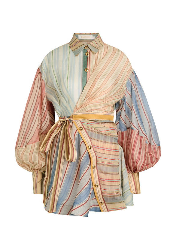 Photo: Zimmermann Rebellion Striped Linen and Silk-blend Mini Shirt Dress Multicoloured 1