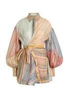 Zimmermann Rebellion Striped Linen and Silk-blend Mini Shirt Dress Multicoloured 1
