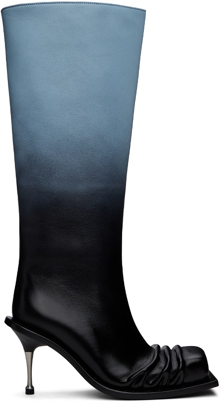 Photo: FIDAN NOVRUZOVA Blue & Black Stiletto Heel Classic Square Toe Boots