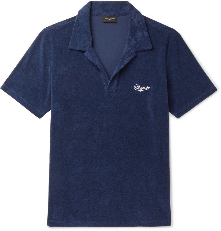 Photo: Ermenegildo Zegna - Logo-Embroidered Cotton-Terry Polo Shirt - Blue