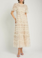 Needle & Thread Marina Ruffled Floral Embellished Tulle Gown Cream