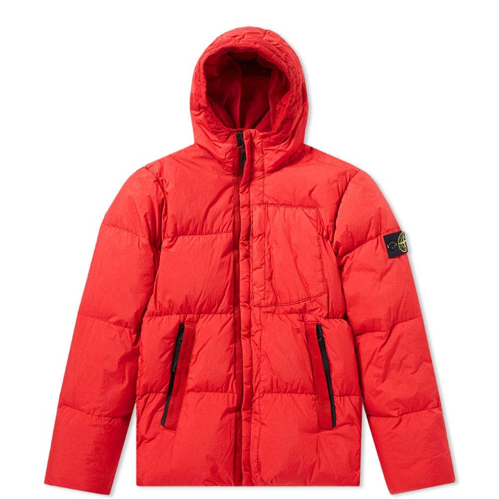 Photo: Stone Island Junior Down Filled Crinkle Reps Hooded Jacket Red