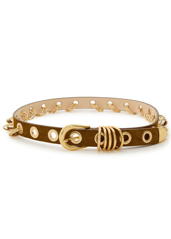 Photo: Dehanche Revenge Ring-embellished Suede Belt Brown