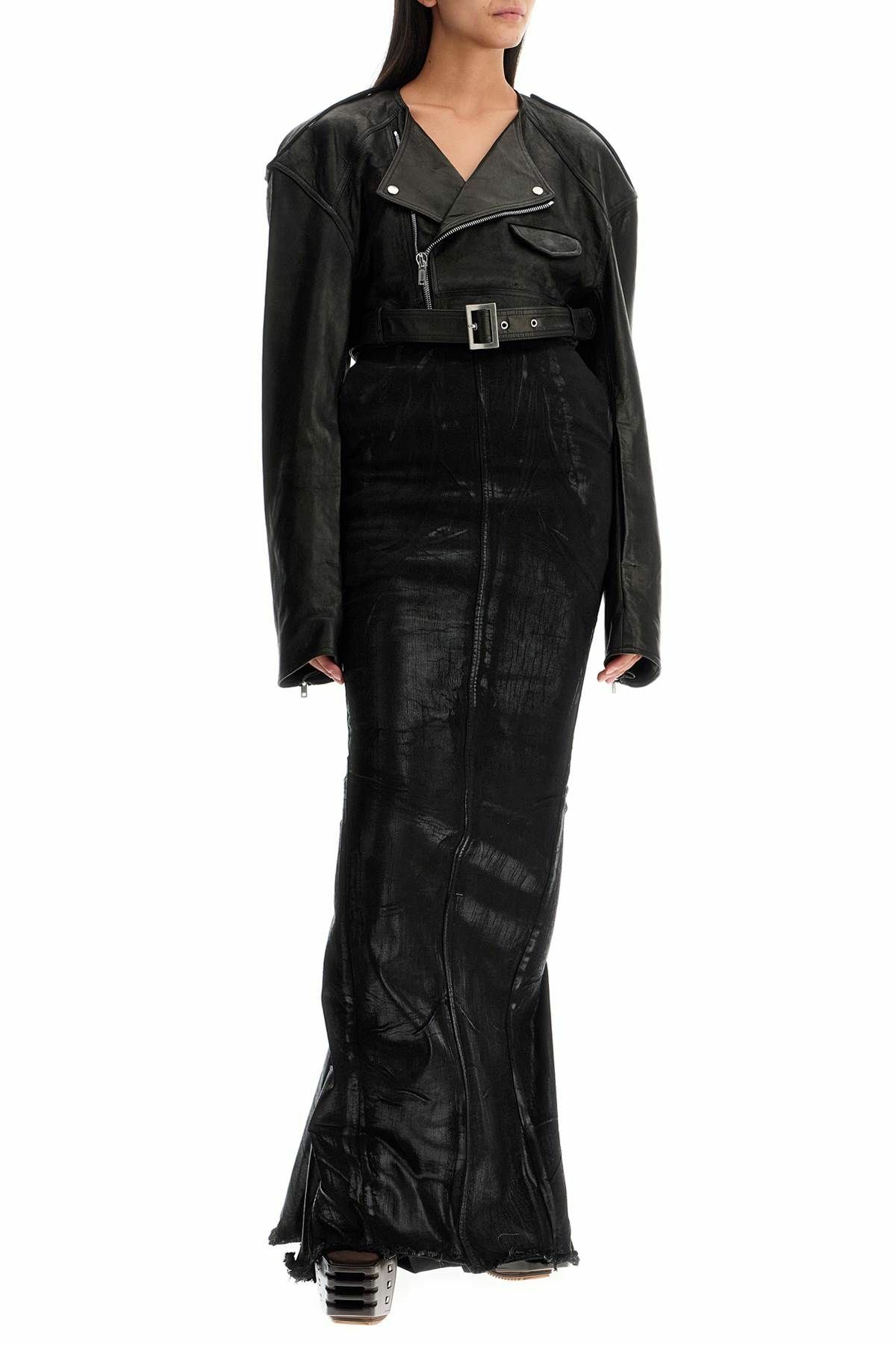 RICK OWENS micro biker nappa jacket in Black Rick Owens