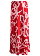 Kitri Layla Printed Satin Maxi Skirt Red
