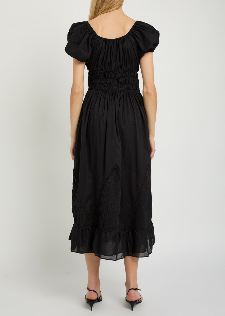Faithfull The Brand Sunniva Panelled Cotton Midi Dress Black
