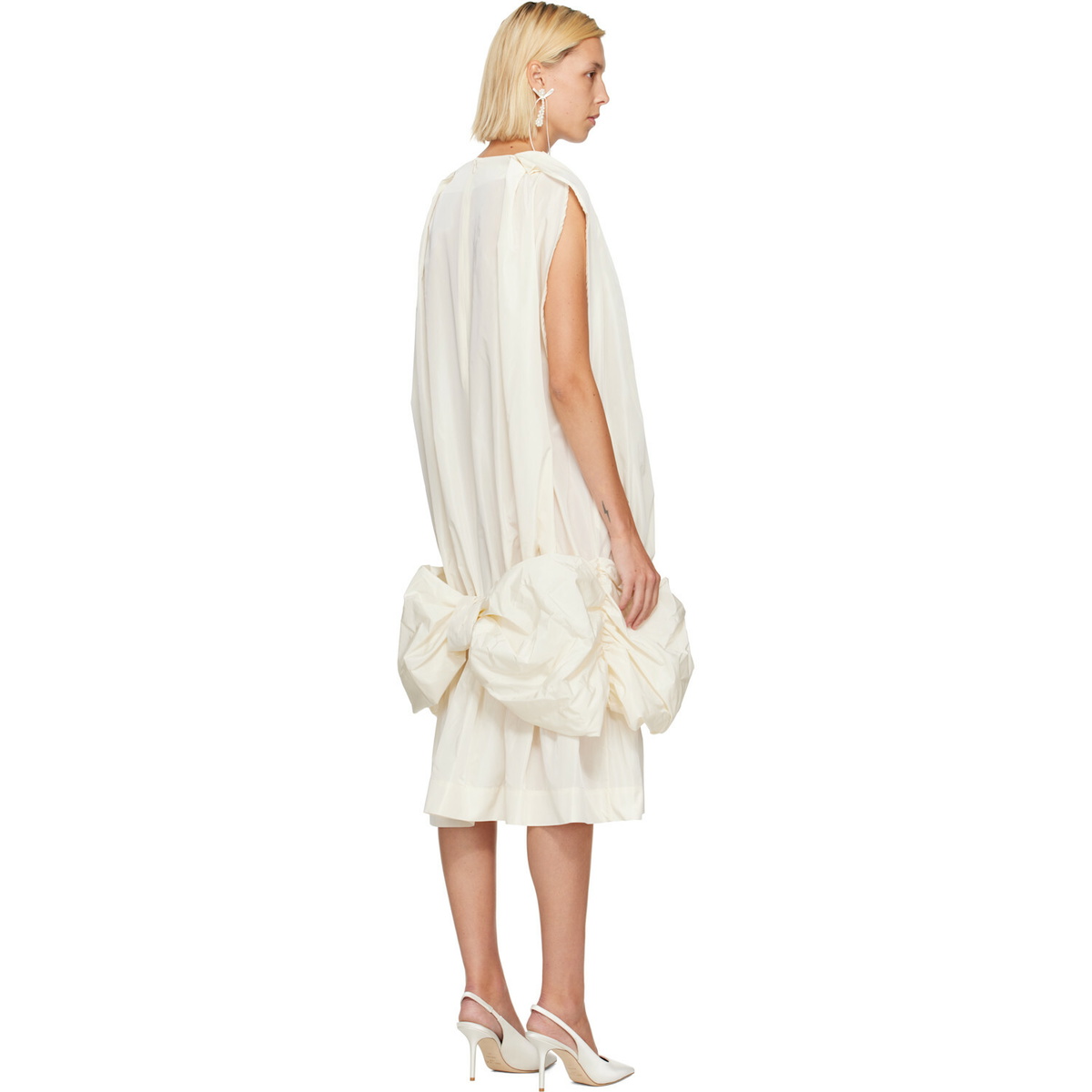 Simone Rocha Off-White Bow Hem Egg Midi Dress