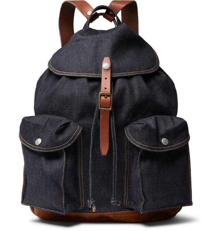 Photo: RRL - Riley Leather and Suede-Trimmed Denim Backpack - Navy